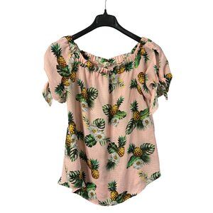 Fantastic Fawn Off Shoulder Top Size M Pineapple Floral Tropical Leaf Print